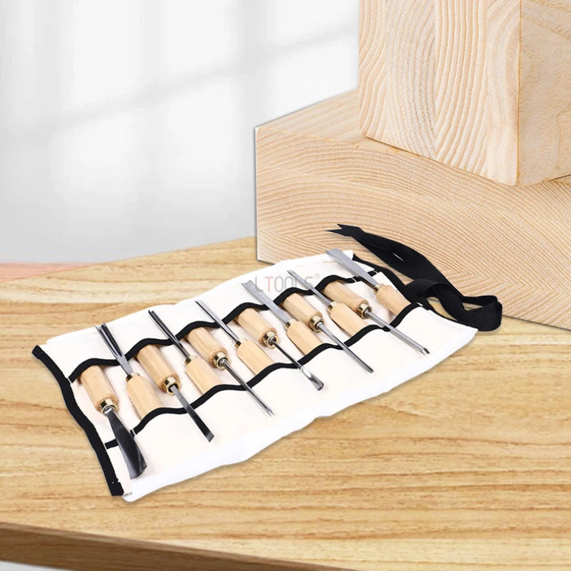 NEW 12pcs Woodworking Chisel Manual Wood Chiseling Wooden Handle Gouges for Carving Wood Carpenter DIY Carving Knife Hand Tools