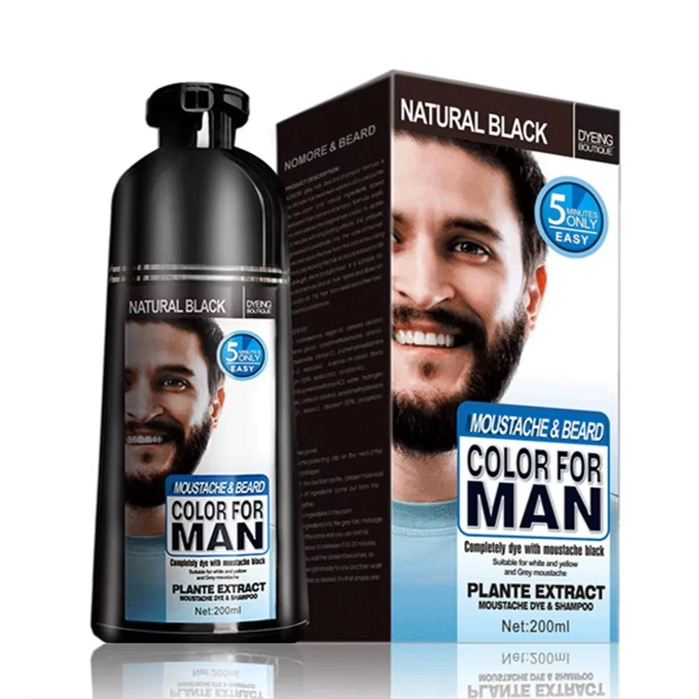 5pcs Instant Hair Dye Black Beard Shampoo for Men Natural Beard Coloring Temporary Blackening Moustache Shampoo Wash convenient
