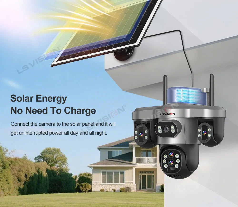 LS VISION 20MP 10X Optical Zoom 4G Solar Camera Outdoor WiFi Three Screen 3PTZ 360° Auto Tracking Security CCTV Camera V380 Pro