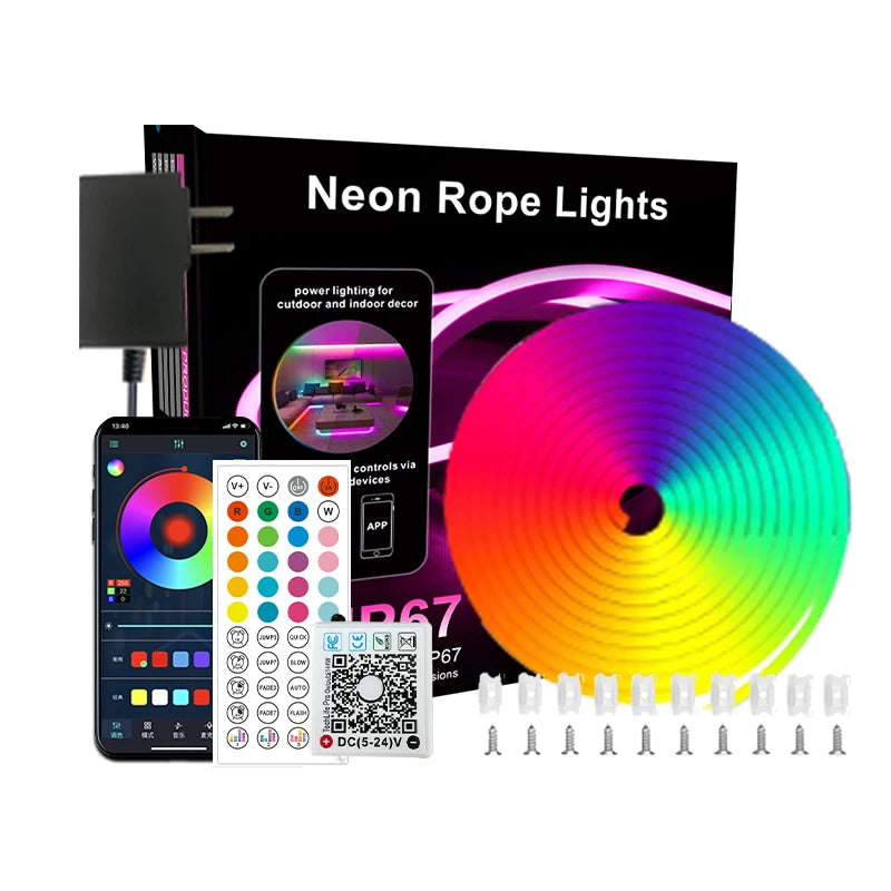 DC24V RGB LED Neon Rope Lights App Remote Control Waterproof Neon Light Strip Flexible Led Strip Lights for Indoor Outdoor Decor