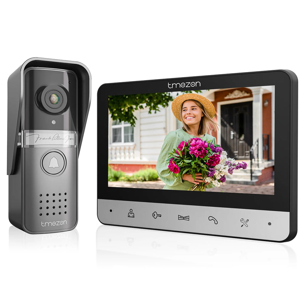 TMEZON Video Door Intercom Doorbell Intercom System, 7 Inch 1 Monitor 1 Camera Touch Button, Night Vision