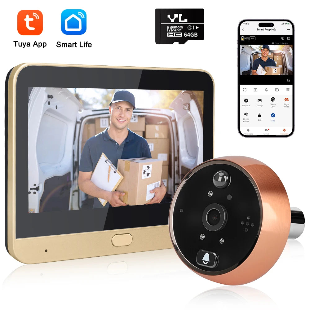 Extractme 4.3 Inch Wifi Smart Doorbell Camera Tuya 1080P Full HD Door Peephole Camera with PIR Detection Doorbell  Видеоглазок