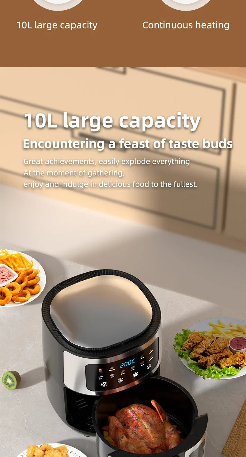 Wholesale 10L Black Air Fryer Fast Healthy Oil-Free,Visual Window ,Make Snacks, Pastries, and Finger Foods,Household Party Use