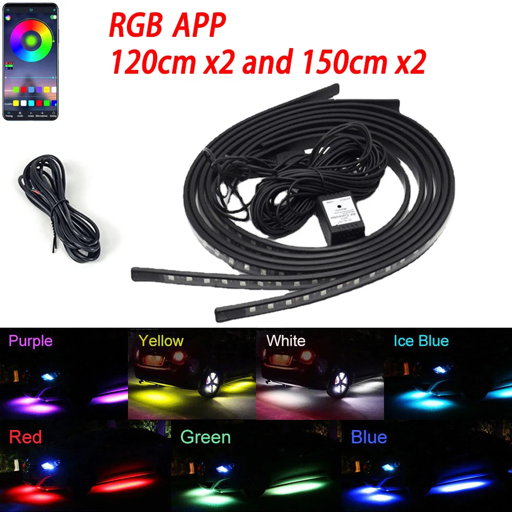 RGB Car Underglow Lights - Smart App Controlled LED Neon Kit APP 120x2-150x2 Tidesmit