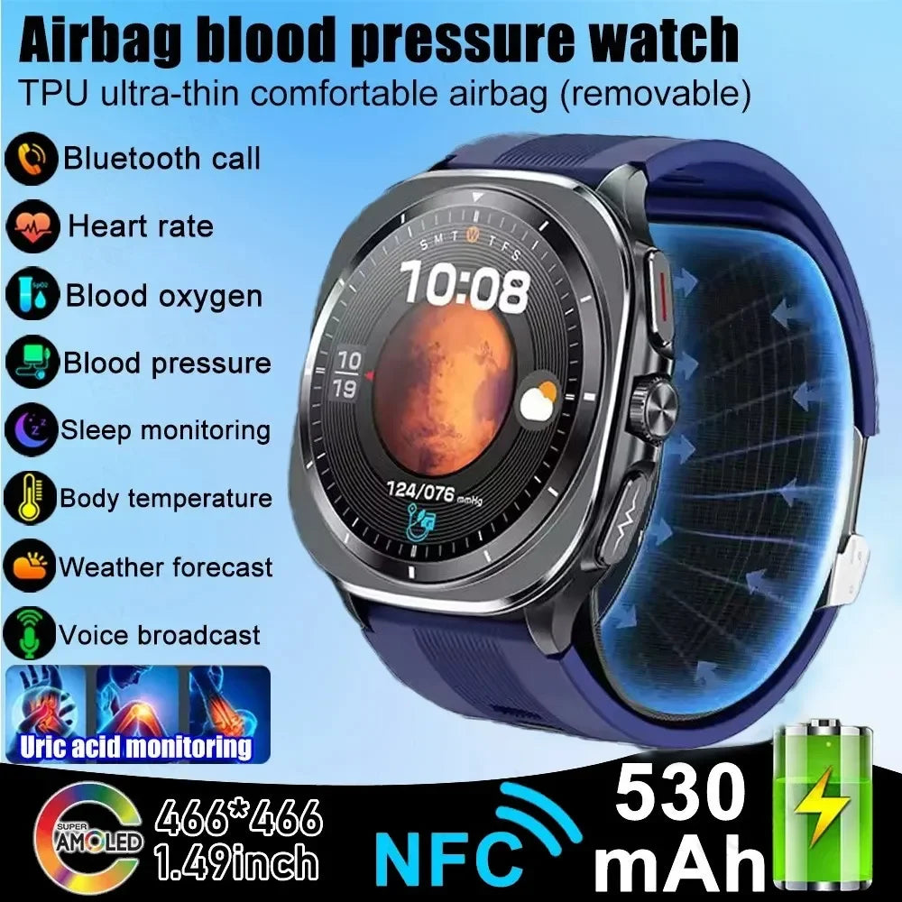 HY Digital Airbag Smartwatch for Huawei, Air Pump True Accurately Blood Pressure Watches Uric Acid Blood Lipids Health Watch Men