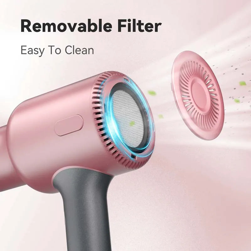 Pink 1875W professional hair dryer with a detachable, easy-to-clean mesh filter for quick drying and salon results.
