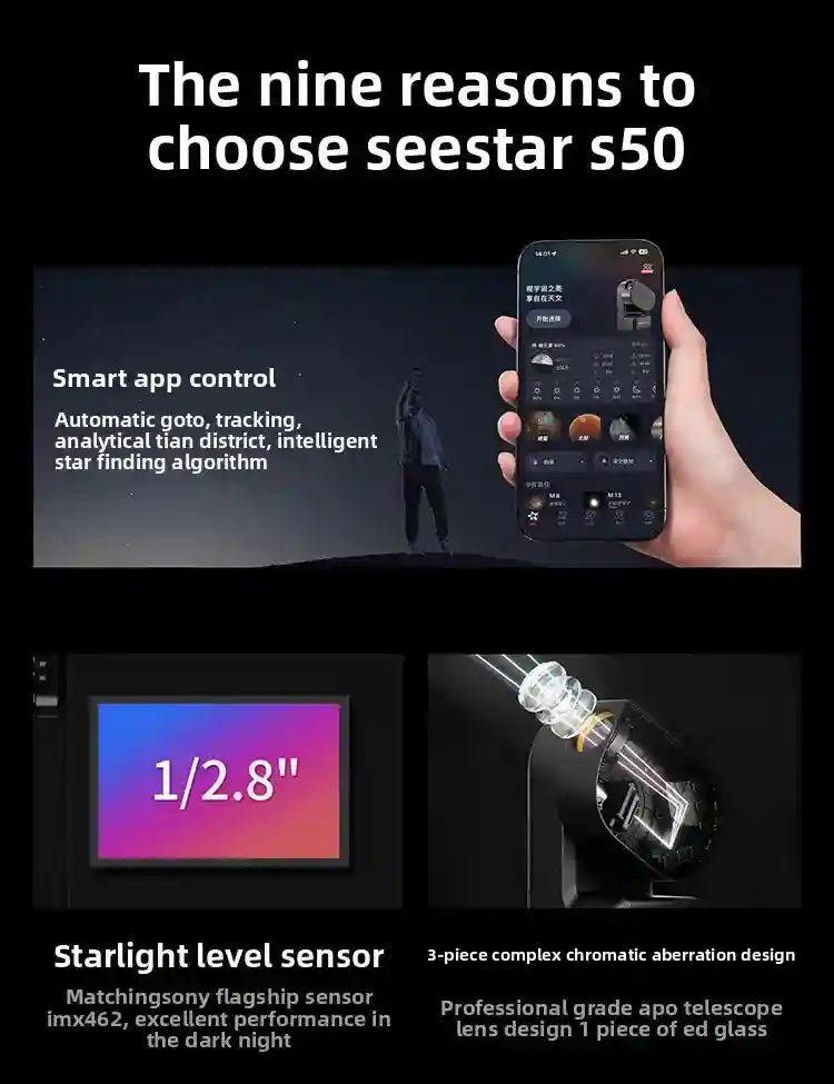 Seestar S50 Smart Telescope | All-In-One Digital Stargazing Kit Tidesmit