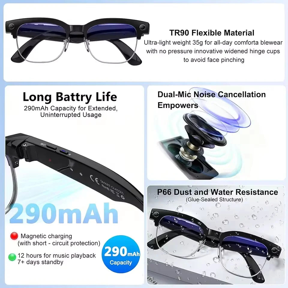 AI Smart Glasses with 4K Camera, Bluetooth, and Spatial Audio - Tidesmit Tidesmit