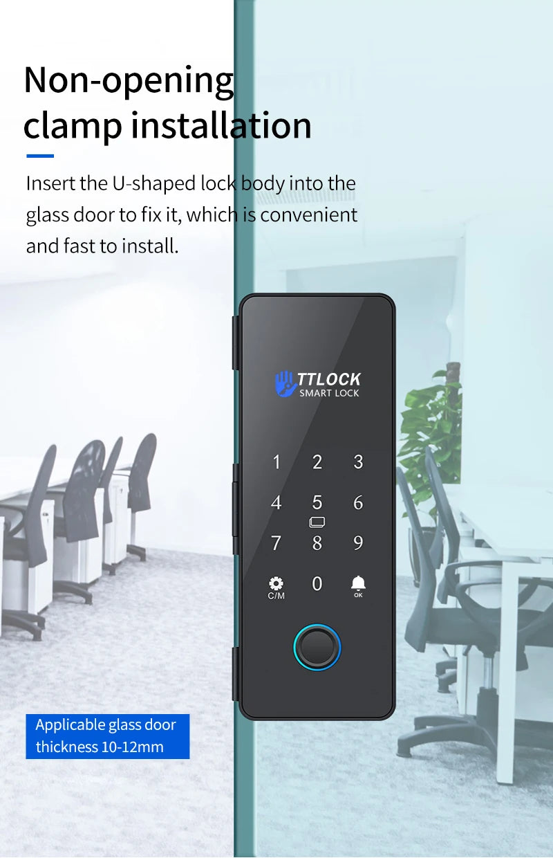 Bluetooth TTLOCK APP Unlock Control Smart Glass Door Lock Electronic Biometric Fingerprint Electric Lock Password 13.56Mhz RFID