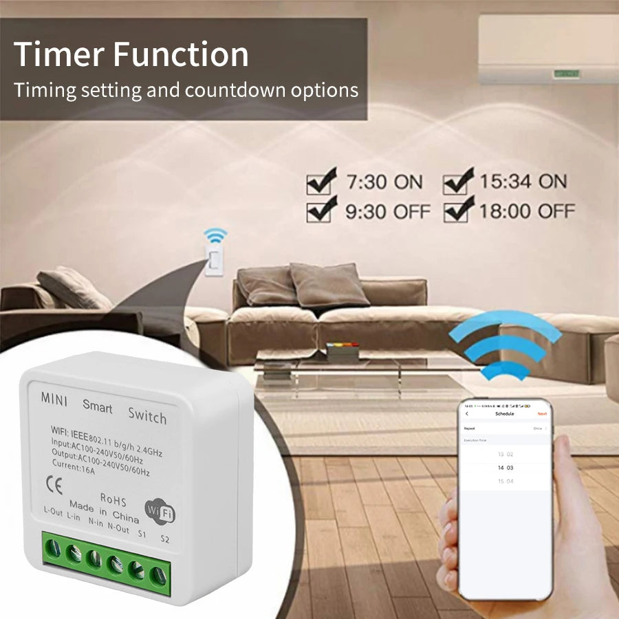 Tidesmit WiFi Smart Switch Mini - 2-Way Breaker for Home Automation Tidesmit