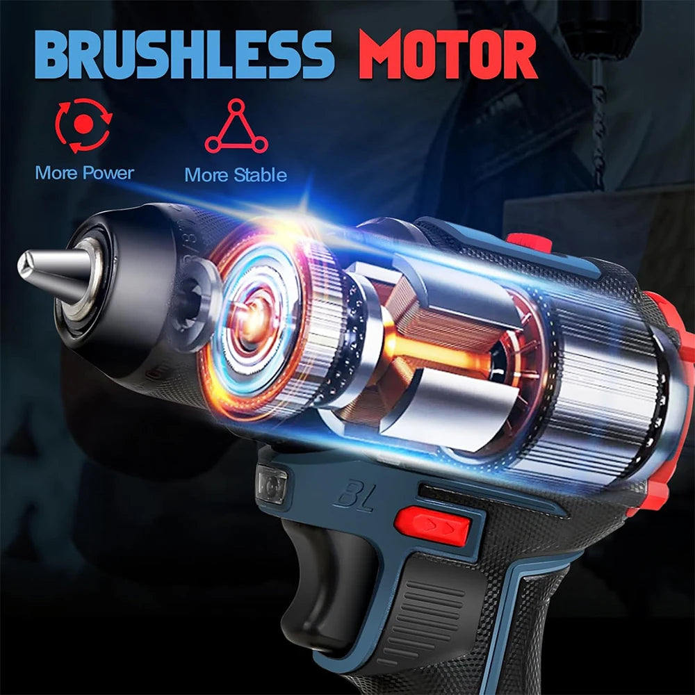 Podofo Household Multifunctional Cordless Power Drill Bare Unit, Portable Electric Screwdriver Driver With 21 Position Clutch Torque Adjustment, LED Light Compact Lightweight DIY Tool For Wood Plastic Ceramic Metal Drilling &