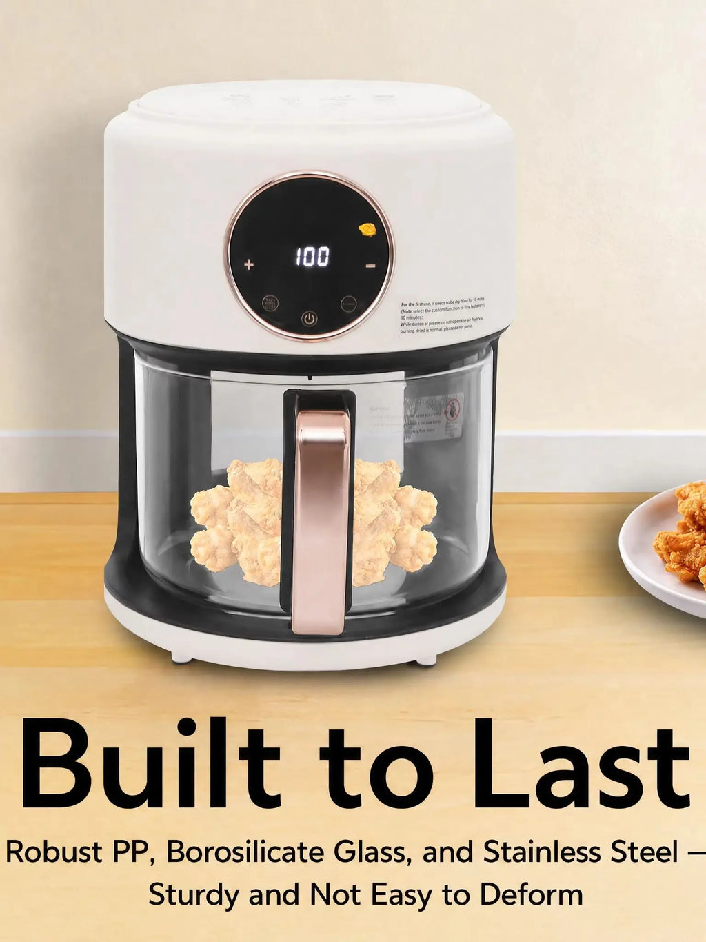 110V US Plug 4.44Qt Glass Air Fryer 1200W Touch Digital Display 8 Cooking Presets 176℉-392℉ Adjustable Temp Time Non-stick