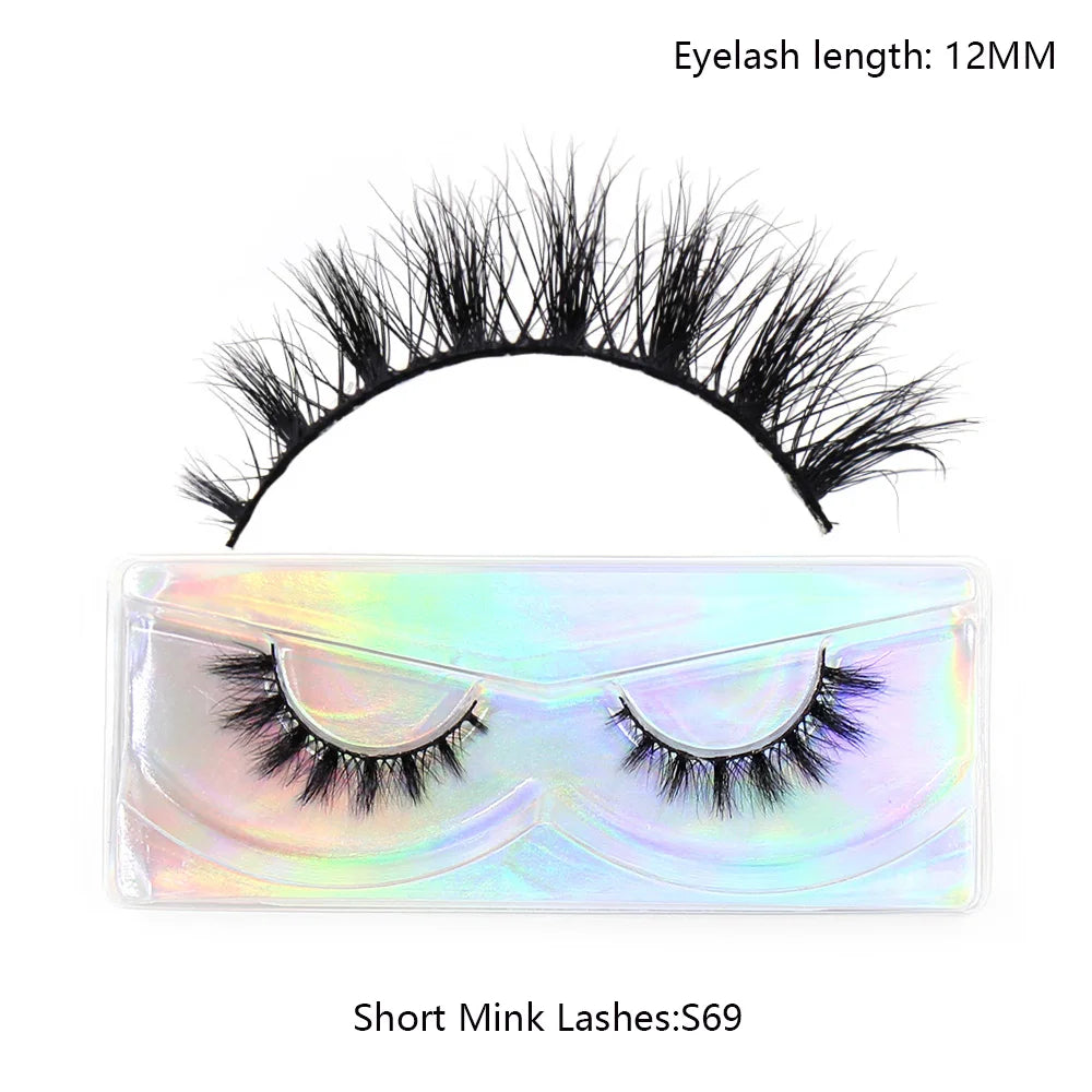 Tidesmit 3D mink lashes 12mm-15mm short wispy false eyelashes cruelty-free face makeup texture close-up view