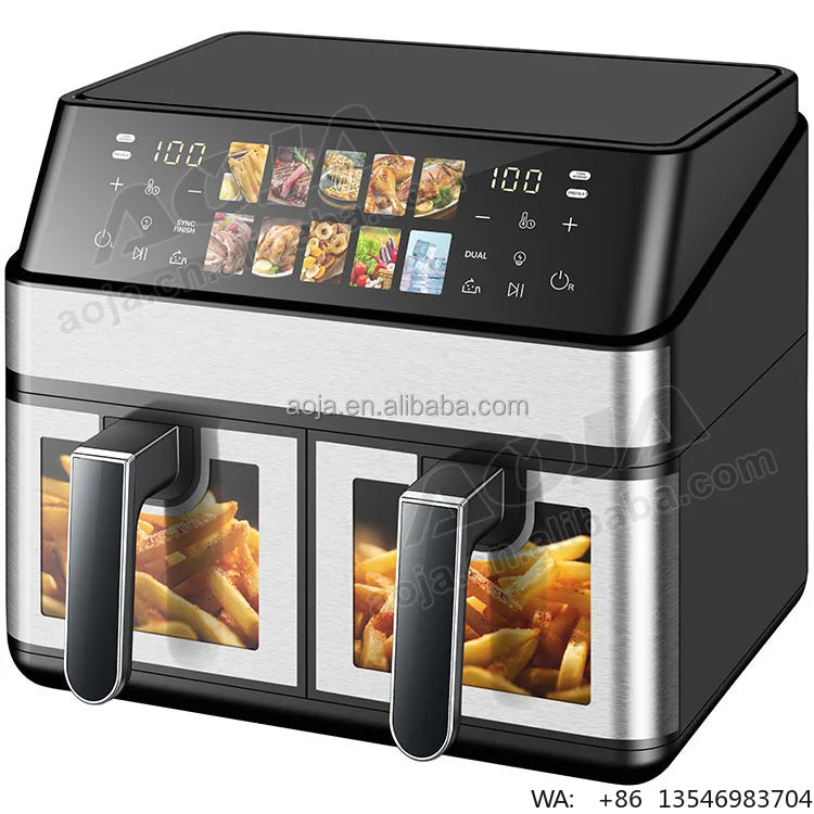 Professional 10L Digital Air Fryer Double Drawer Freidora De Aire Kitchen Appliances Dual Stainless Air Fryer With Visual Window