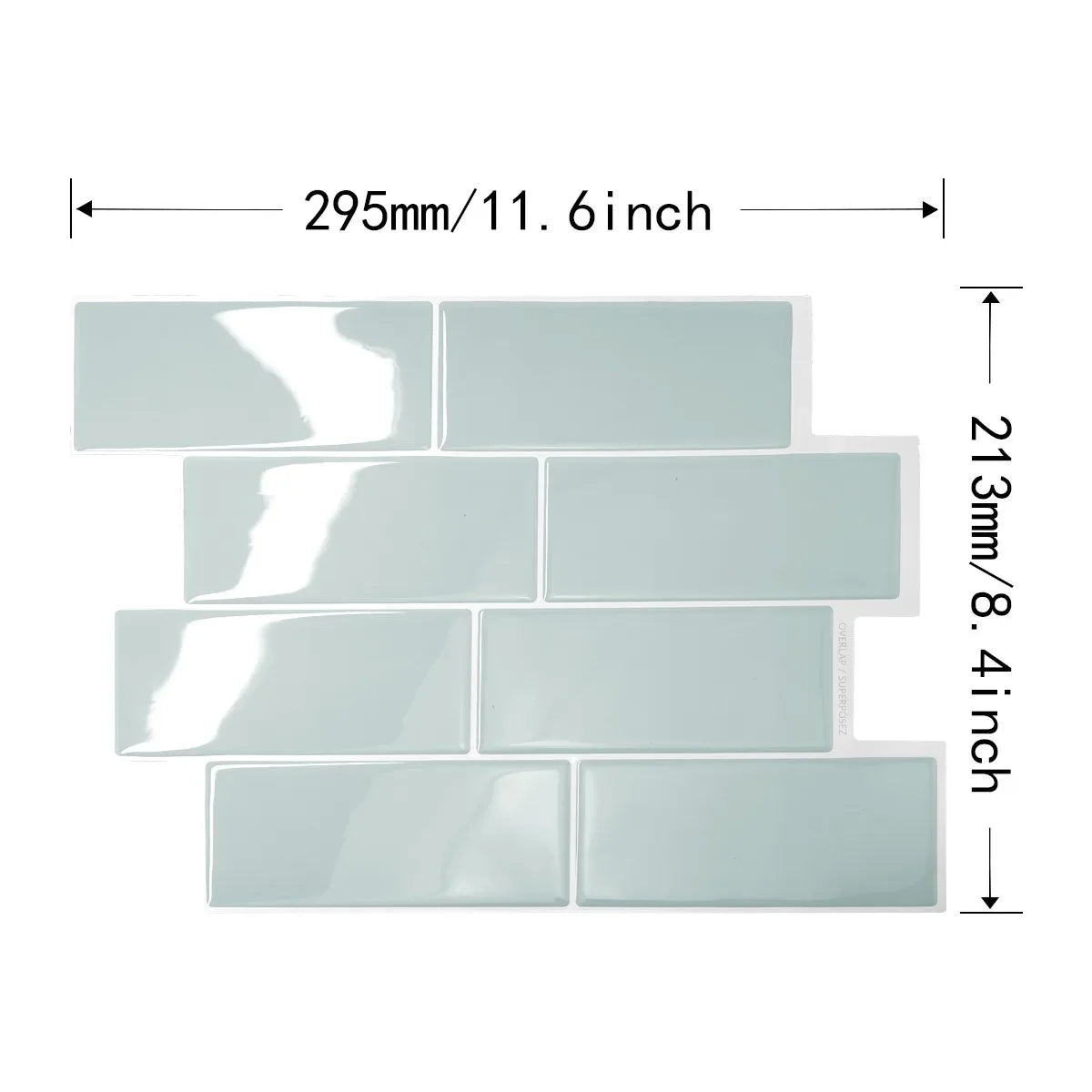 Peel-and-stick backsplash tile set, light blue glossy 3D rectangular tiles