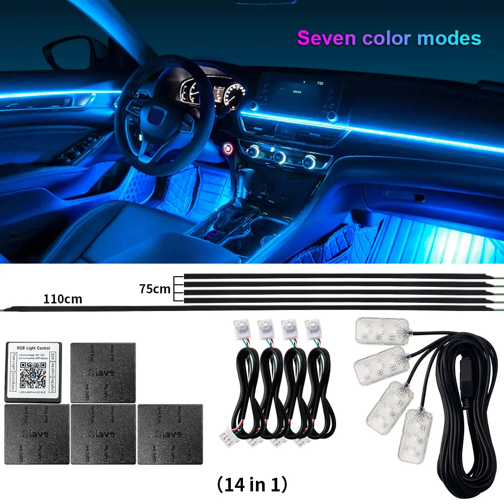 Car Ambient Lighting RGB LED Symphony Atmosphere Lamp by Tidesmit 14 in 1 Not Rainbow Tidesmit