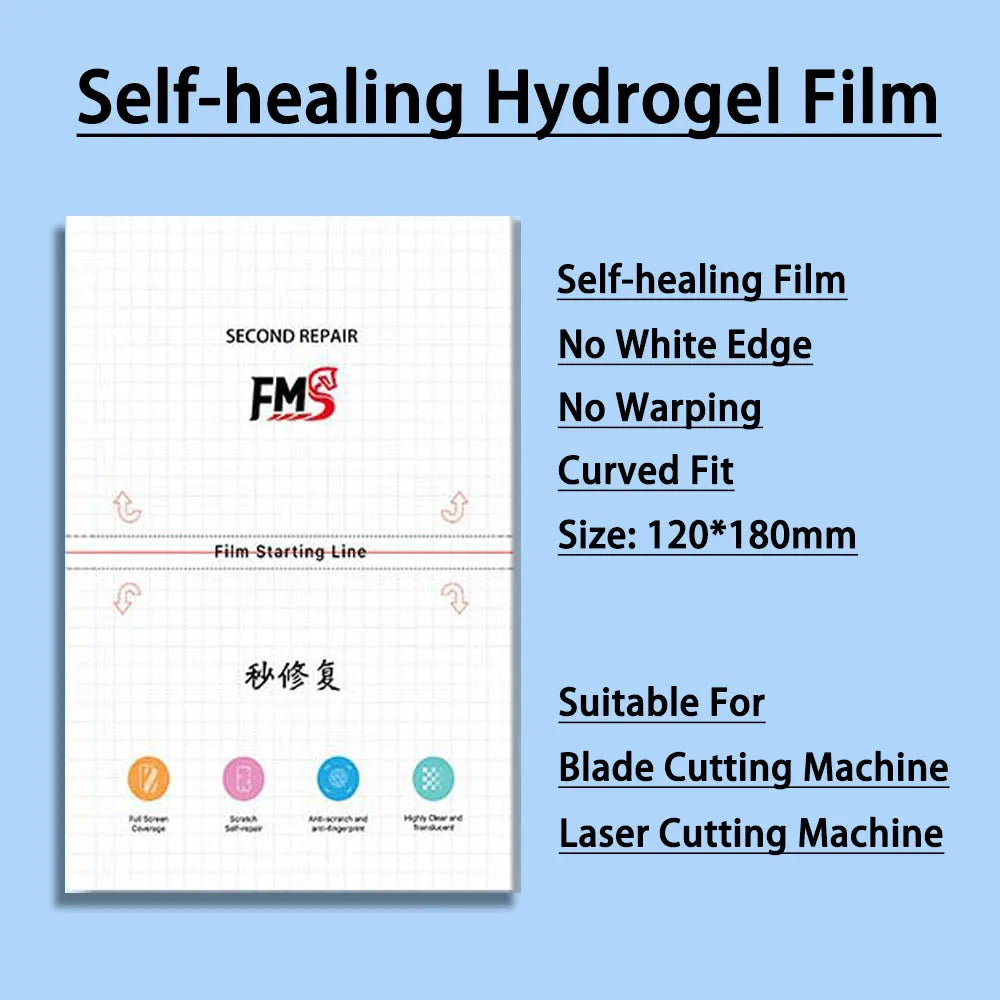 Self-healing hydrogel film sheet for screen protection, printed grid, 120x180mm size.