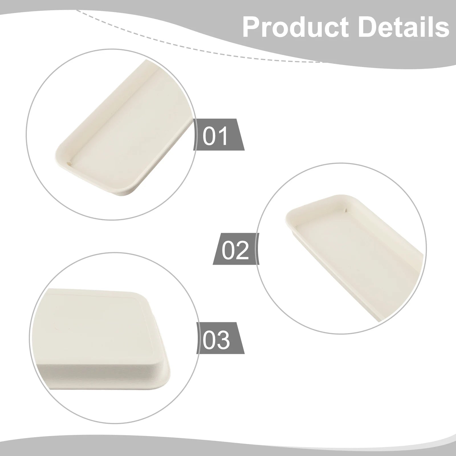Beige plastic tray detail diagram showing corners and edges (no contents)