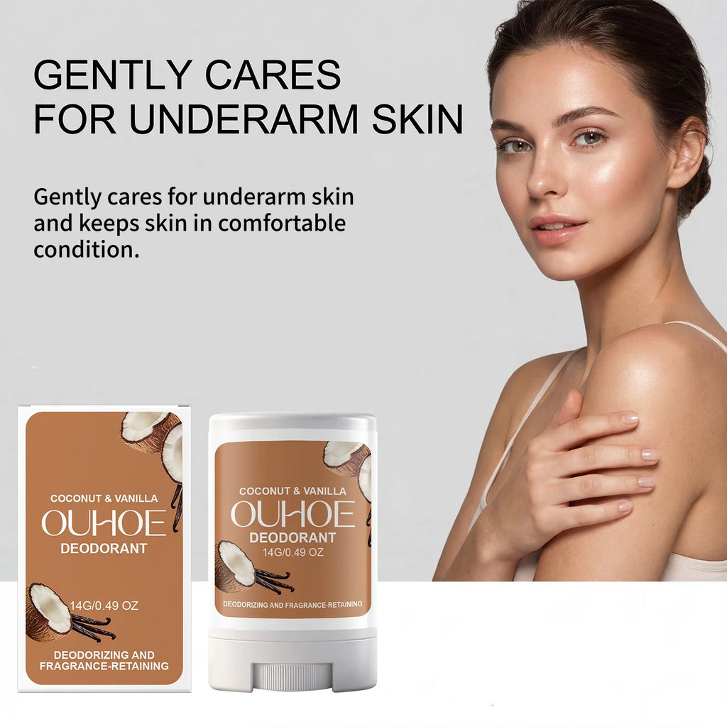 Tidesmit coconut vanilla deodorant stick for effective armpit odor control and refreshing underarm fragrance.