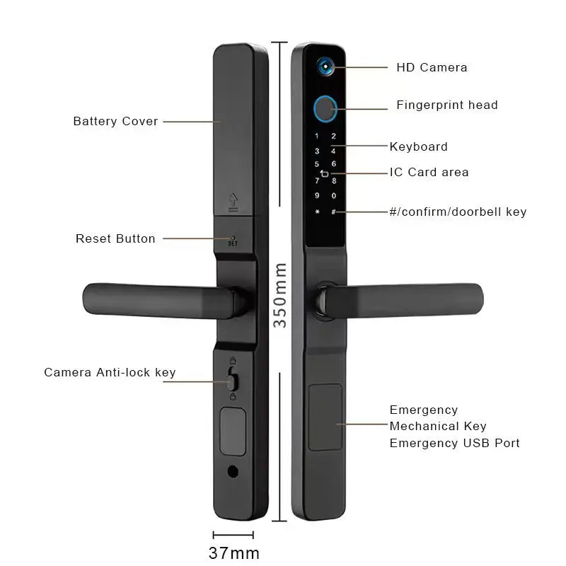 Peephole Camera Smart Aluminum Lock Euro 3592 Mortise Waterproof Tuya Wifi Fingerprint Digital Lock of UPVC Grill Sliding Door
