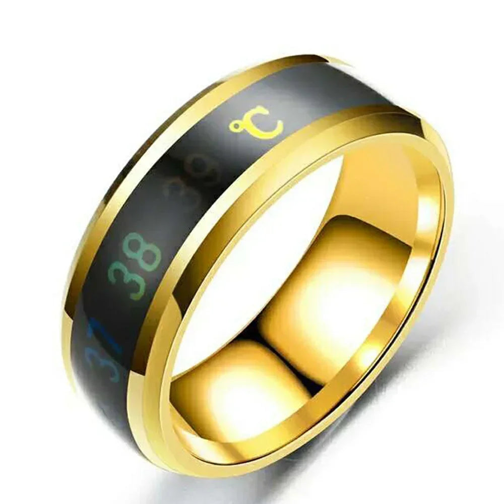 Size 6-13# Intelligent 38 Temperature Men Women Ring Stainless Steel Simple Creative Couple Mood Changing Number Finger