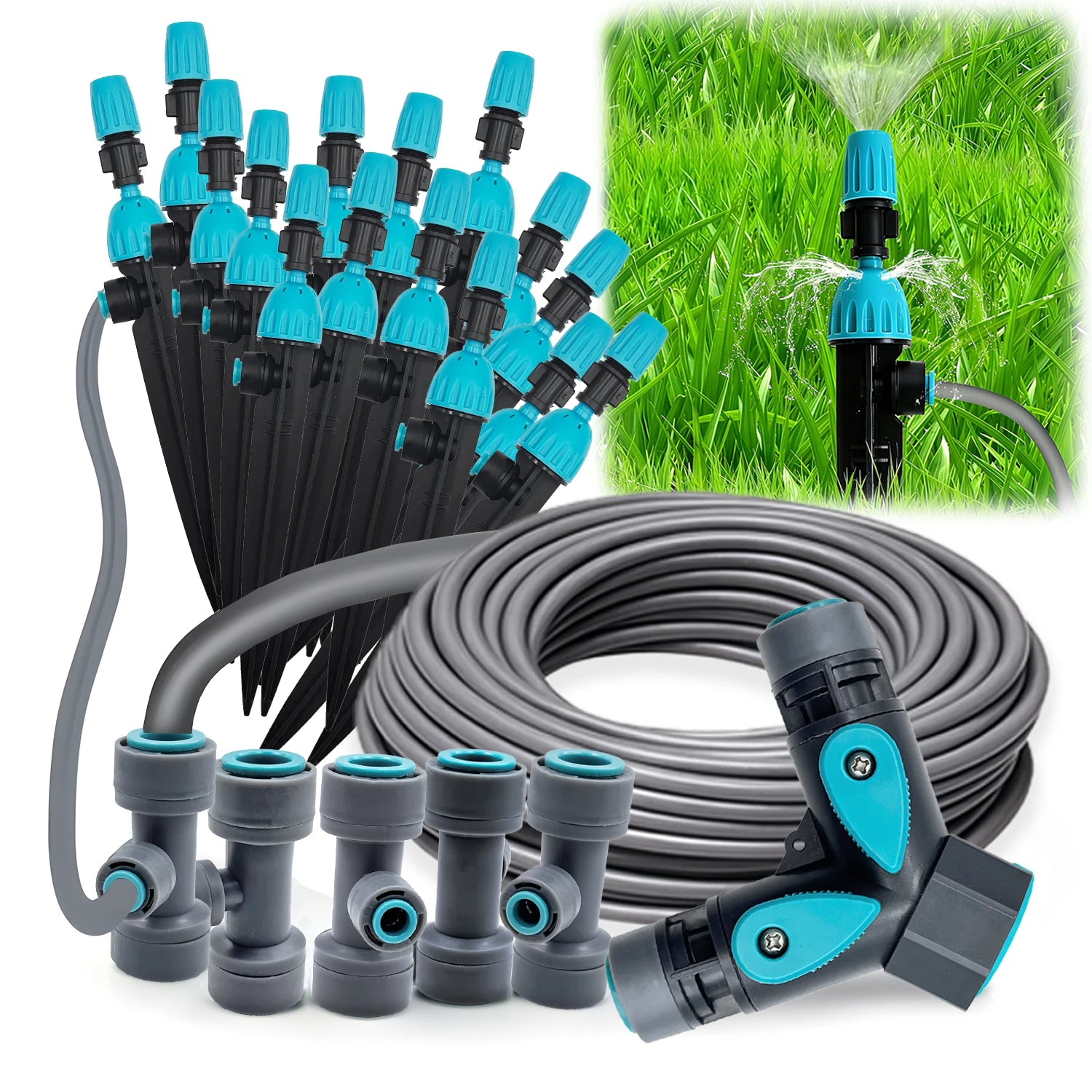 3/8" 12mm PE Hose 360° Adjustable 2-in-1 Misting Quick Connect Sprinkler Micro Dripper Sprayer Garden Irrigation Watering System