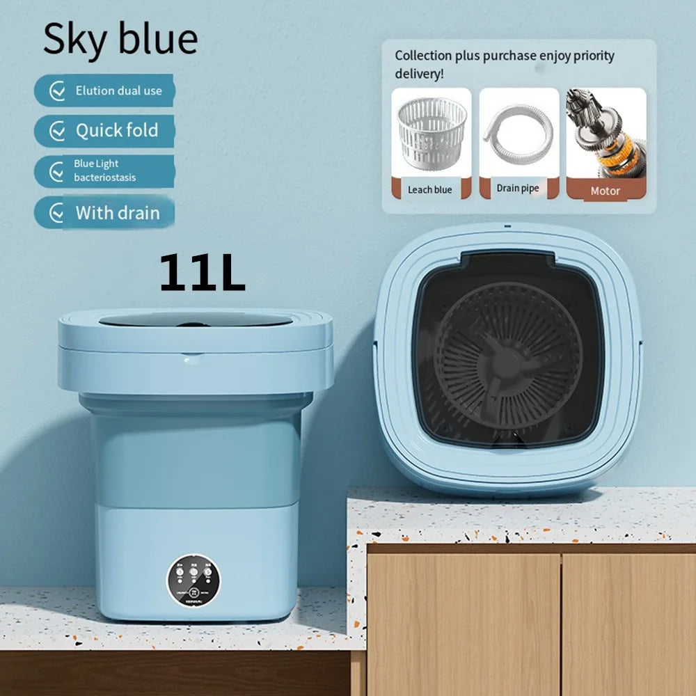 Tidesmit 11L 6L portable mini washing machine with drain basket for compact apartment laundry and travel use