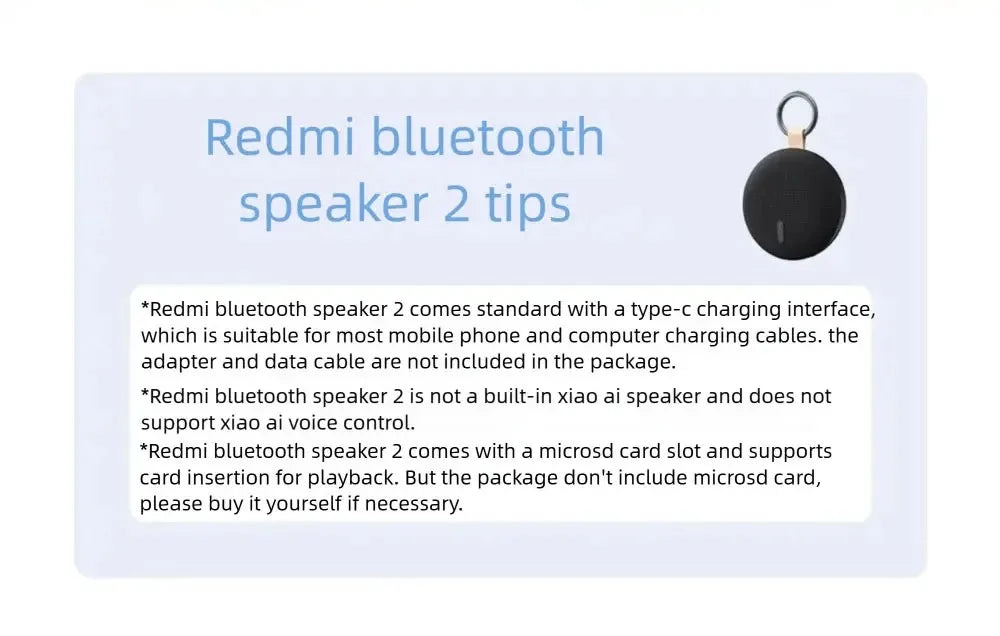 REDMI Bluetooth Speaker 2 Compact size, powerful sound, lightweight and portable for outdoor use CN.