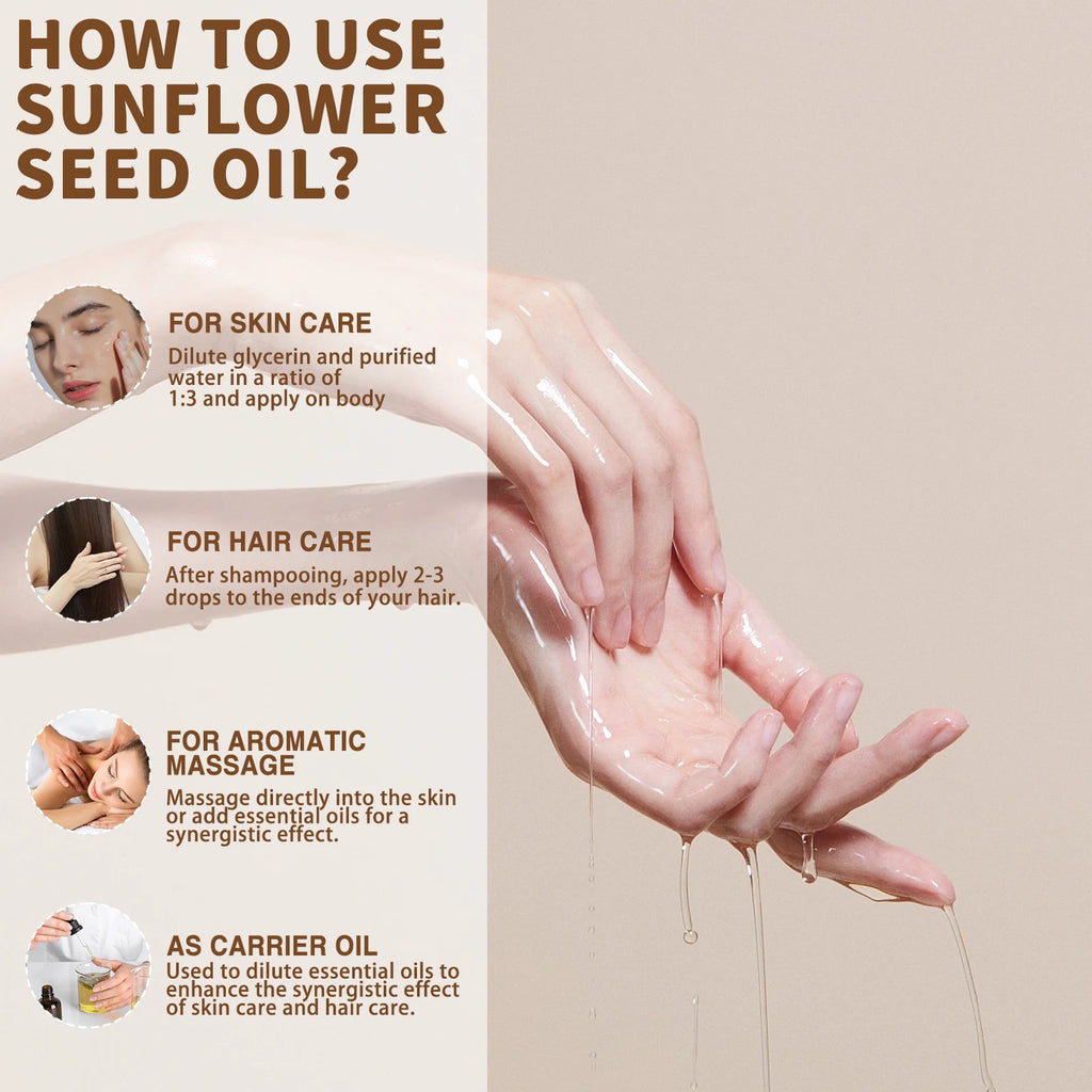 Tidesmit USDA Organic Sunflower Seed Oil instructions for skin, hair, and massage as a natural carrier oil.