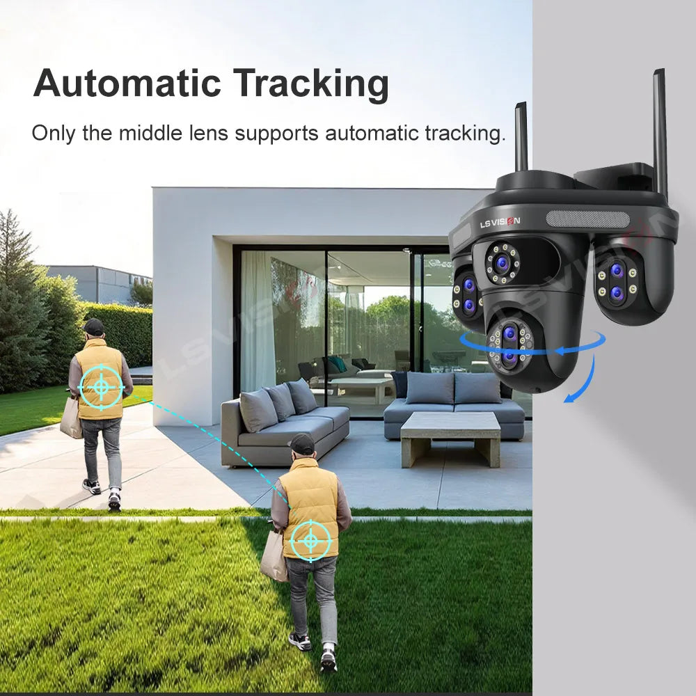 LS VISION 35MP WiFi IP Camera 7 Lens 10X Zoom Outdoor 3PTZ 360° Surveillance Security Camera Smart Home Ai Tracking CCTV Cam