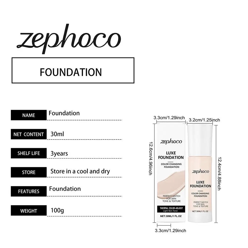 Tidesmit Zephoco Luxe thermal color changing liquid foundation shade swatch for long lasting face makeup base