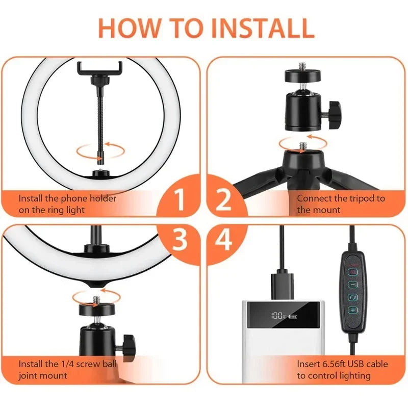 10 Inch LED Ring Light with Phone Holder - Adjustable Studio Lighting Tidesmit