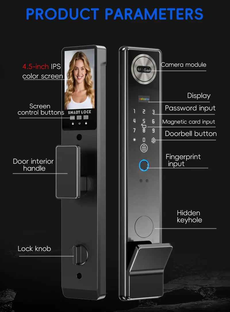 SANKESONG Smart Lock Real Time Intercom Wifi Camera Fingerprint Intelligent Palm Vein 3D Face Recognition Door Lock  DualBattery