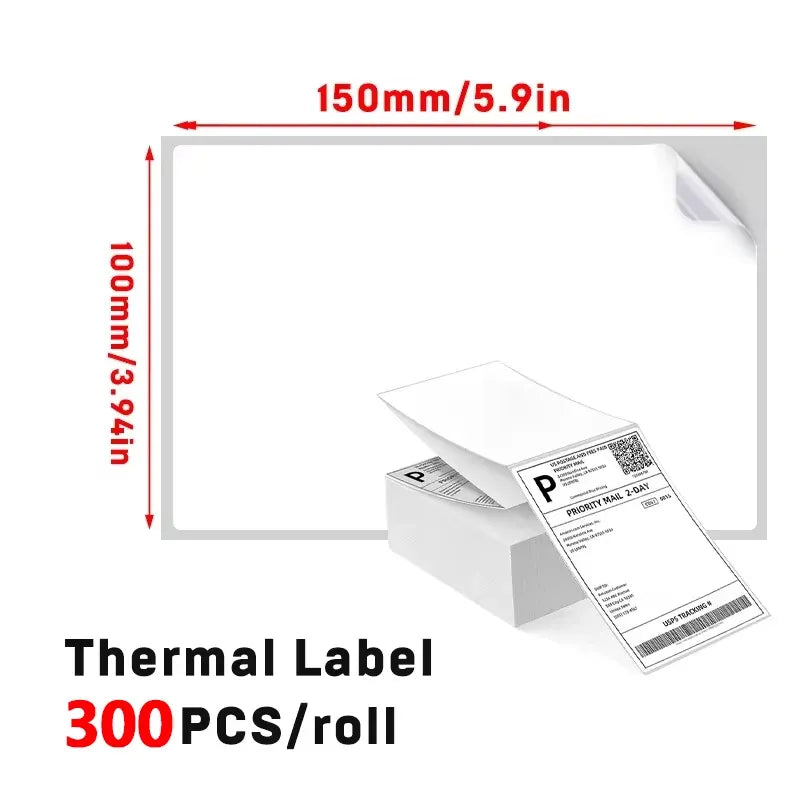4x6 thermal label paper, 300 pcs/roll; size 150mm x 100mm diagram