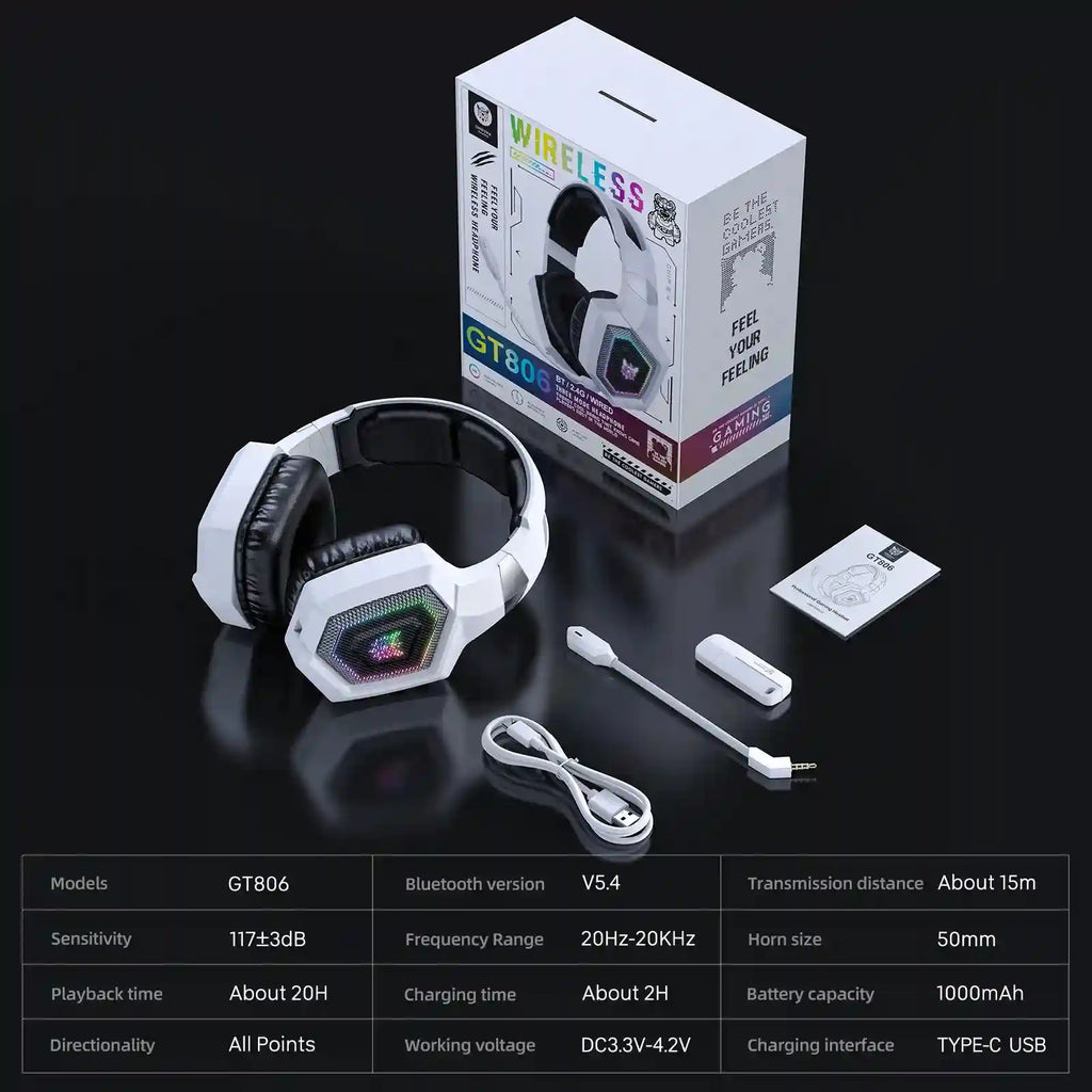 Wireless Gaming Headset with Mic - Noise Cancelling Over-Ear White Tidesmit