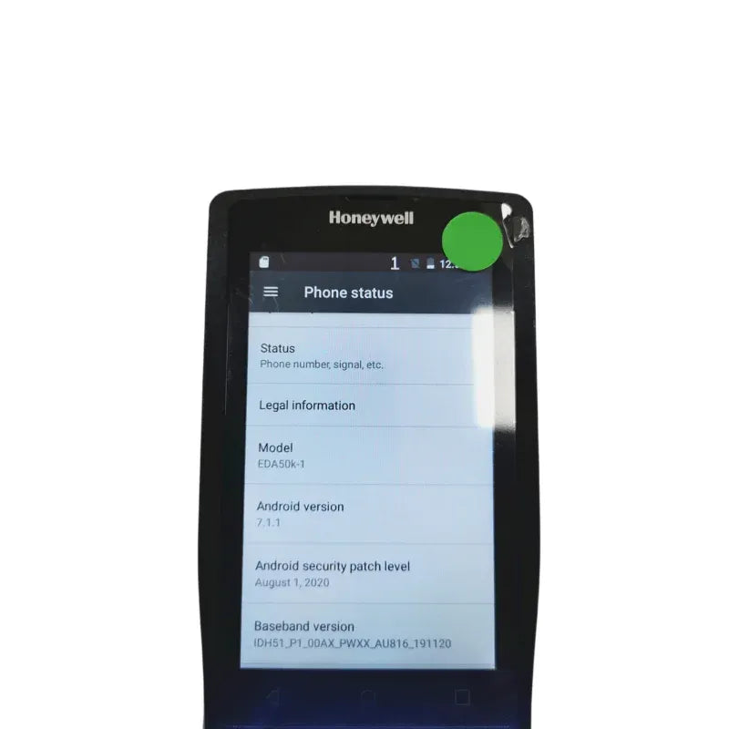 Honeywell device front showing phone status screen on touchscreen