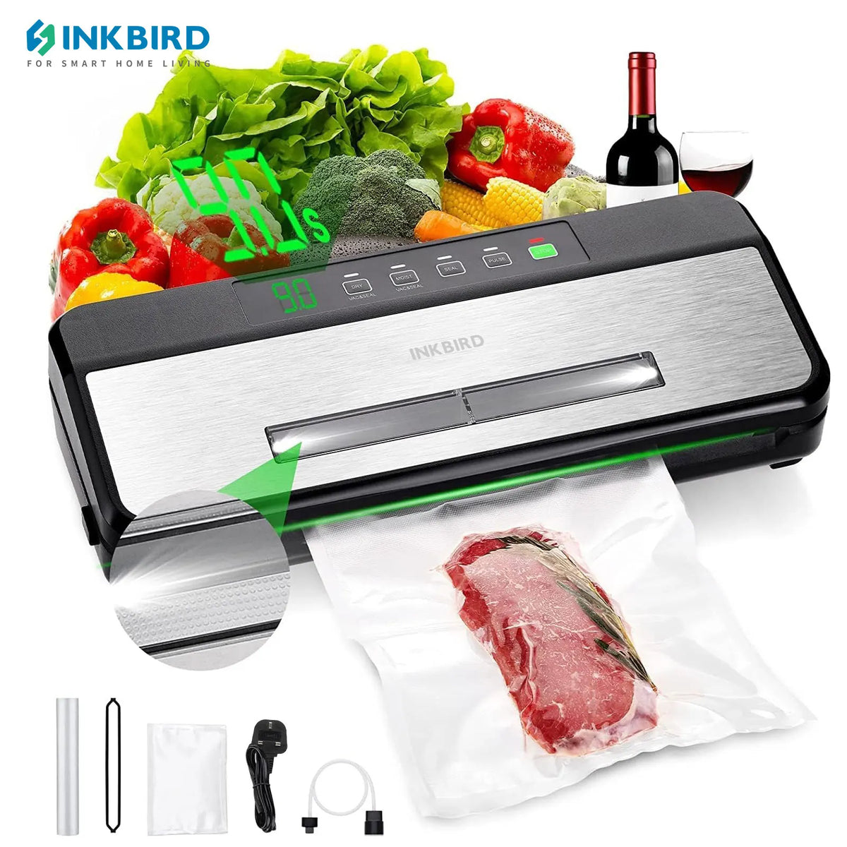 INKBIRD 3rd Vacuum Sealer with Starter Kit -80KPA Strong Suction Kitchen Household Food Vacuum Sealer Machine for Meat,Vegetable