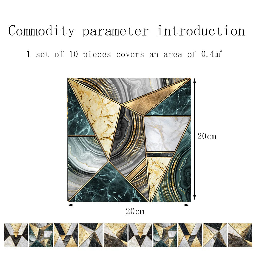 10pcs Crystal Tile Wall Stickers Self-Adhesive Kitchen Tiles PVC Backsplash Stickers Peel and Stick Bathroom Faux Stone Effect