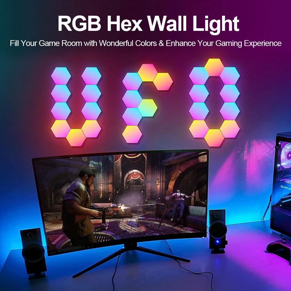 RGB Hexagonal Smart Wall Lamp - Modular Music Sync LED Lighting Kit Tidesmit
