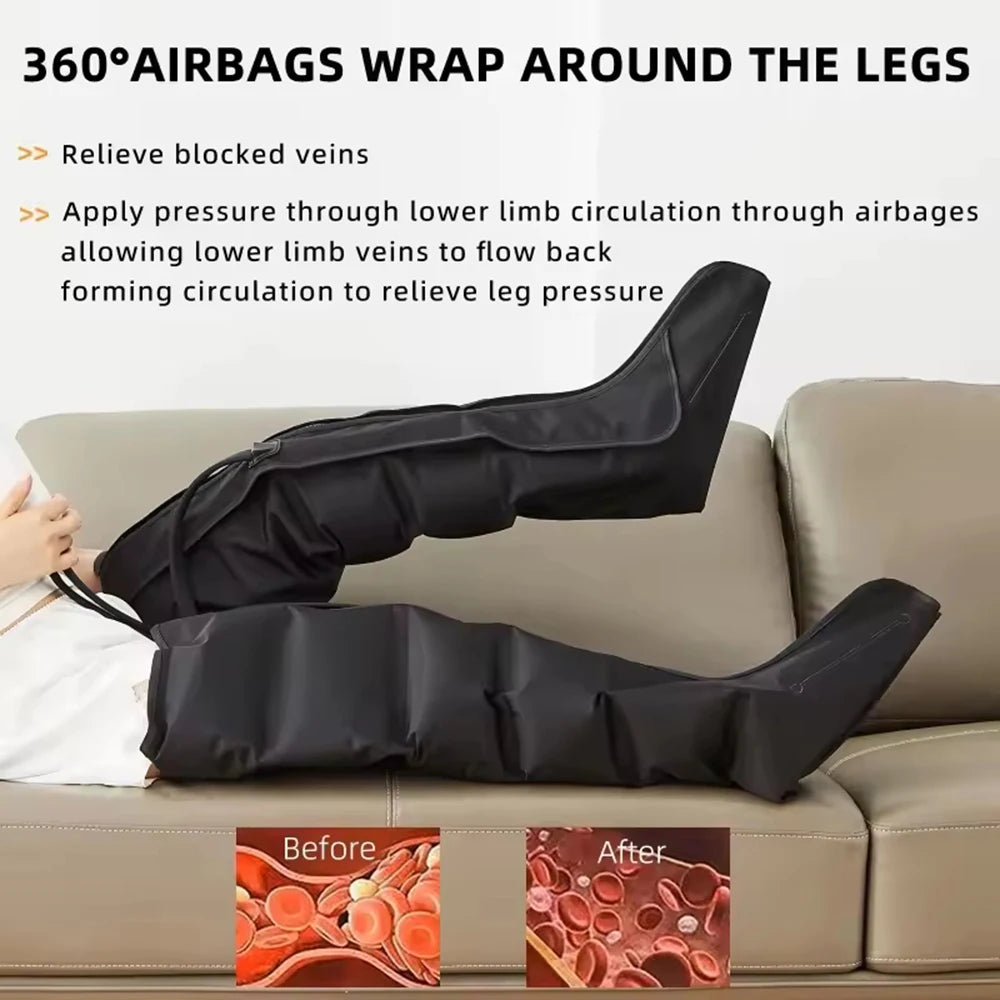 Air Compression Massage Boots for Leg Circulation - Black EU Plug Relaxation Treatment Tidesmit