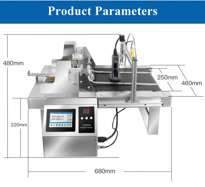 Thermal label barcode printer with touchscreen and metal conveyor deck