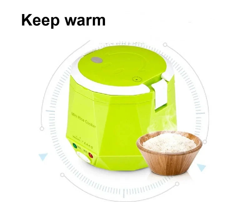 Portable 1.6L car rice cooker, lime green keep-warm design with rice bowl
