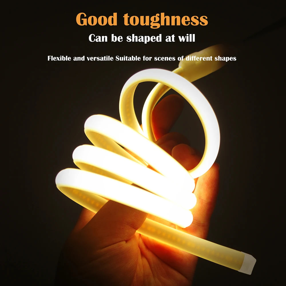 Dimmable 220V COB LED Light With Dimmer EU Power Kit Neon Strip 288Leds/M Waterproof Garden Room Home Bar Lighting Flexible Lamp