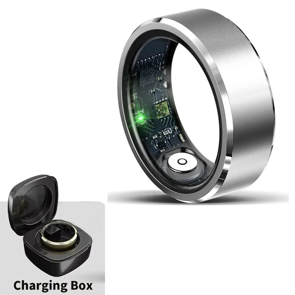 For HUAWEI XIAOMI SAMSUNG Smart Ring Men, Heart Rate Blood Oxygen Pressure Monitor Smartring for Women Sleep Fitness Tracker New Silver Tidesmit