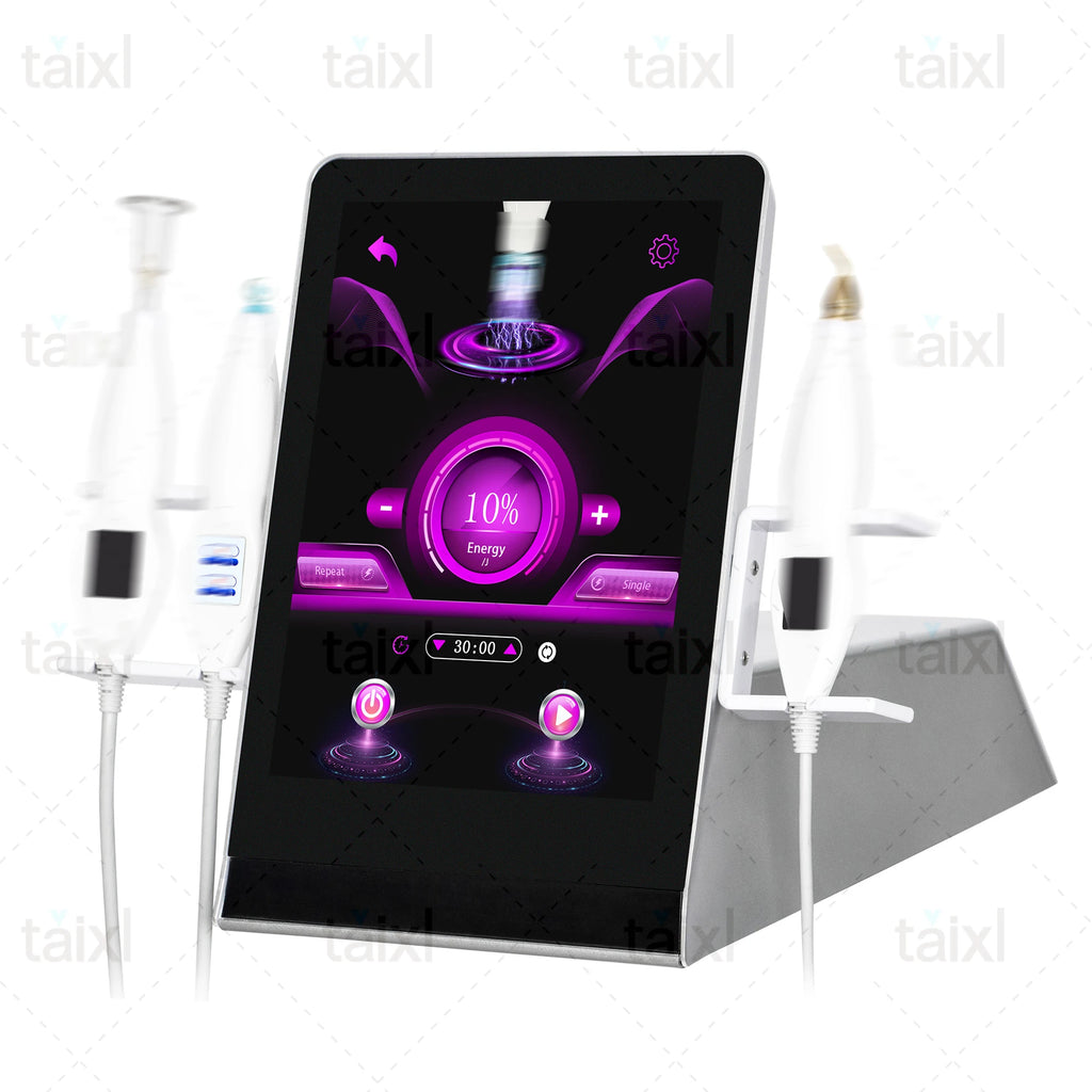 Professional ozone cold plasma beauty device with touch screen interface and multiple treatment wands for skin care.