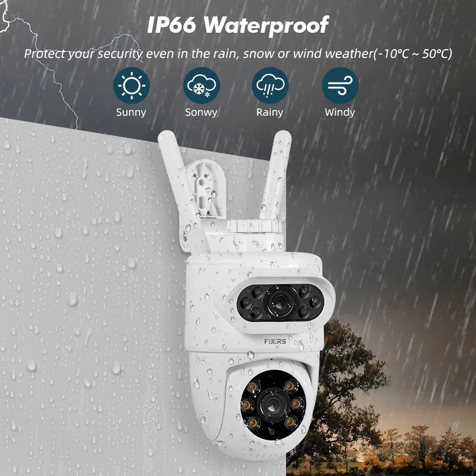FUERS 5K 10MP Dual Lens IP Camera Tuya Smart Home Security Auto Tracking Wireless Alarm WIFI CCTV Surveillance Outdoor Camera