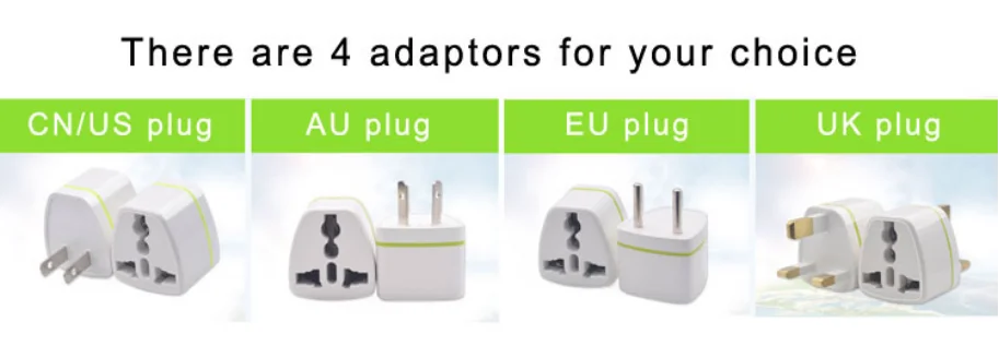Set of power plug adapters for the rice cooker: CN/US, AU, EU, and UK plugs.