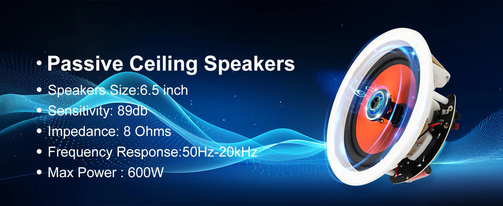 STUDIOFINIX 6.5 in 600W Flush Mount Ceiling Speakers For Home Theater, Living Rm Office, Kitchen, Study, Basement & Patio