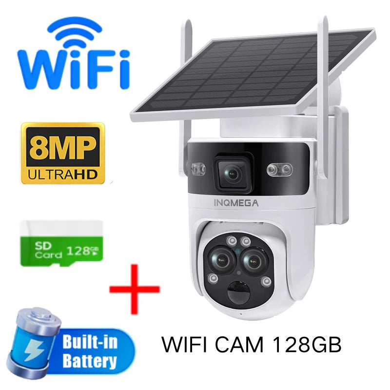 INQMEGA 12MP 60X Optical Zoom 4G/WiFi Solar Camera Dual Screen PTZ PIR Detection Auto Tracking CCTV Surveillance Cameras Ubox