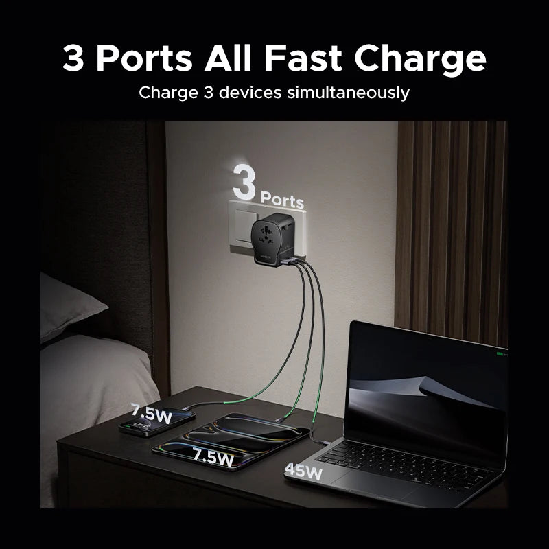 65W Universal Travel Adapter | USB-C Fast Charger with Multi-Plug Tidesmit